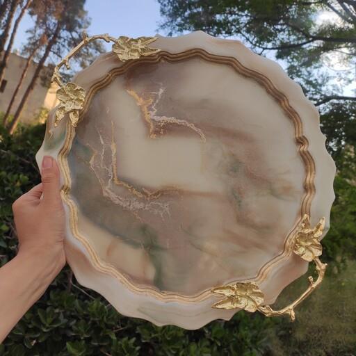 سینی رزینی گرد دفرمه بیس ام دی اف دسته از جنس برنج